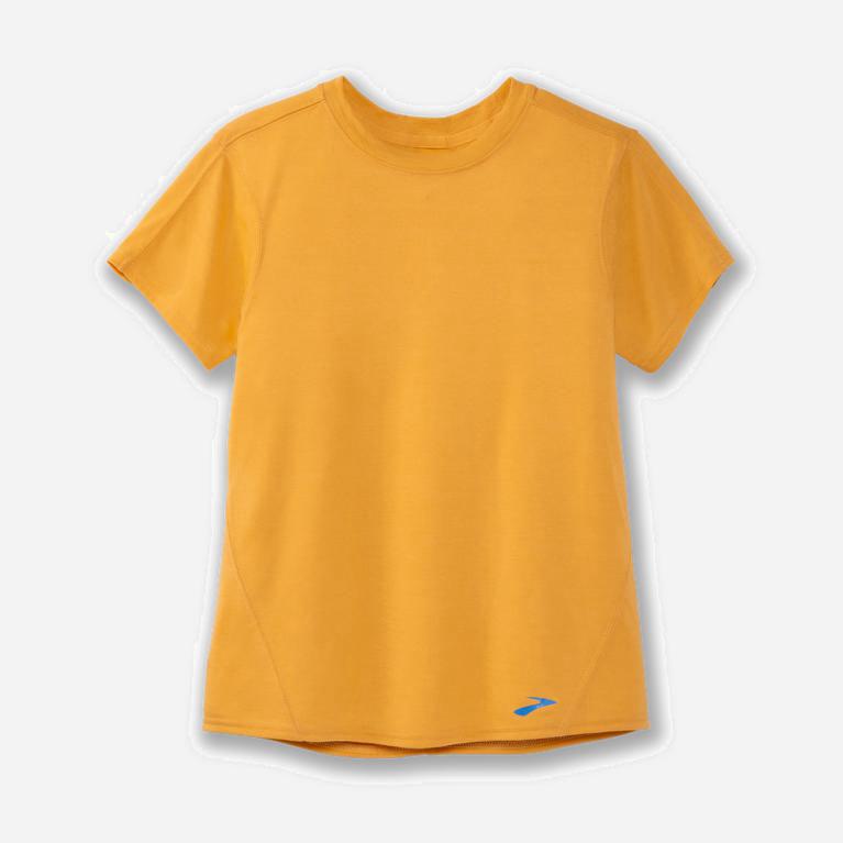 Brooks Distance Israel - Women's Short Sleeve Running Shirt - Heather Saffron/Orange (01425-DGZE)
